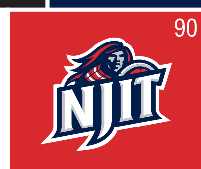 mascot NJIT lockup, color on red variant, cell 90