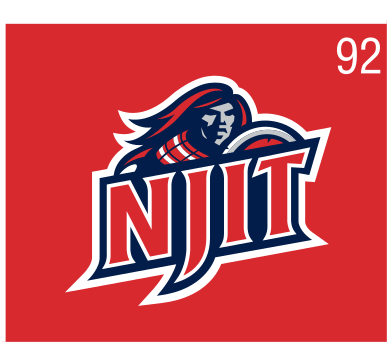 mascot NJIT lockup, color on red with white outline variant, cell 92