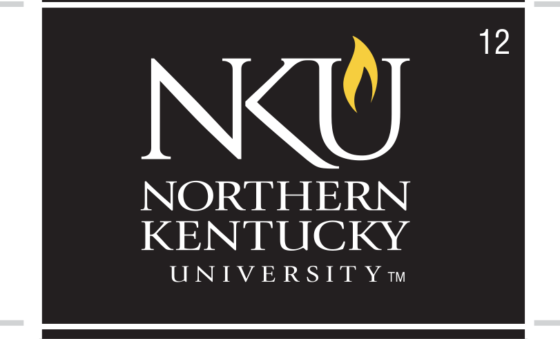 NKU Institutional Mark, stacked, white on black variant, cell 12