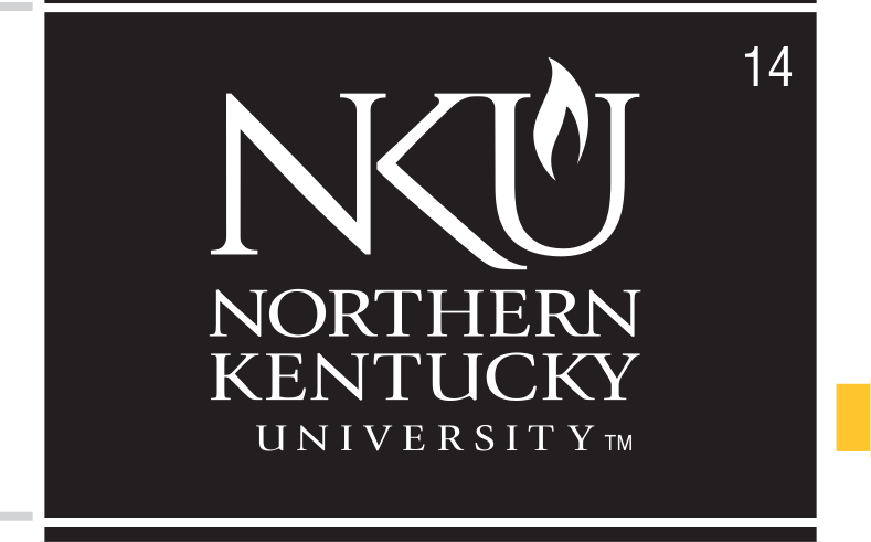NKU Institutional Mark, stacked, white on black variant, cell 14