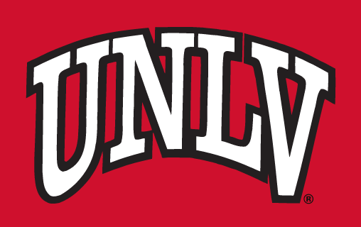 UNLV arched wordmark, white with black and red outline variant, cell 2