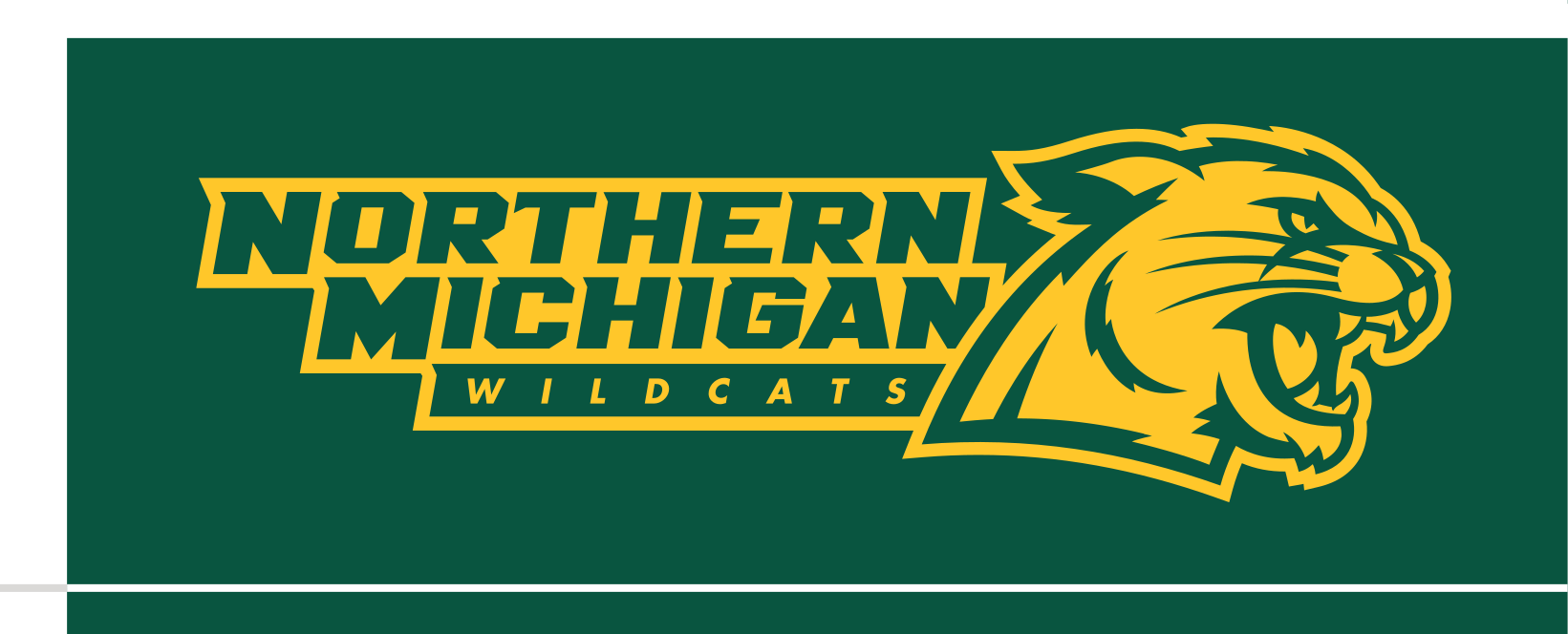Northern Michigan Wildcats lockup, yellow and green on dark background variant, cell 31