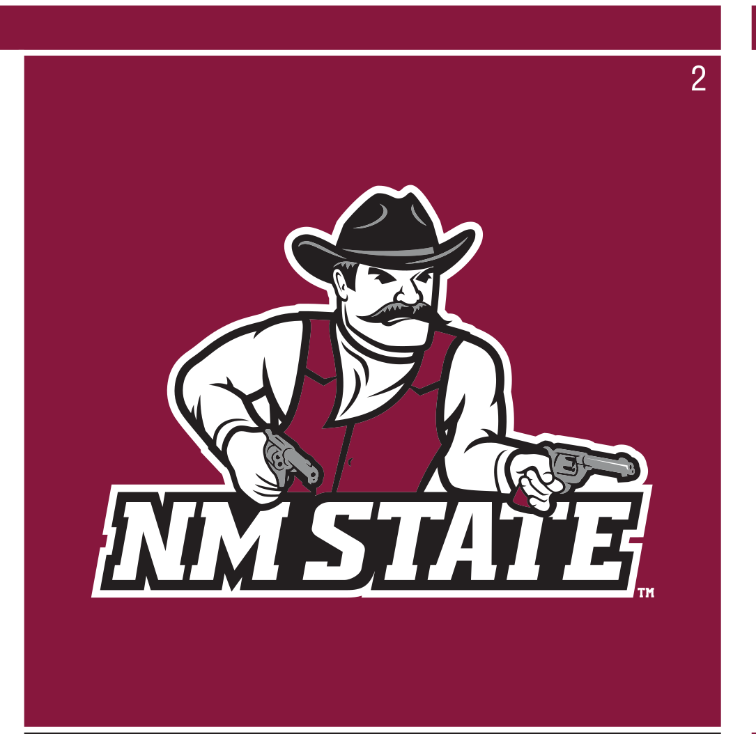 Pistol Pete with NM STATE wordmark, full color, reverse variant, cell 2