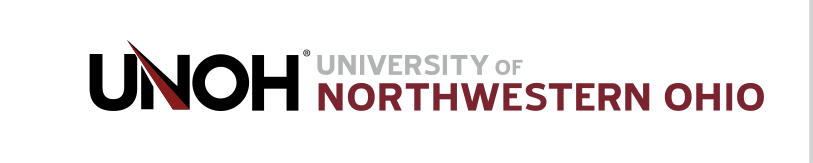 UNOH wordmark with tagline, black/red on white variant, cell 12