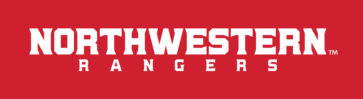 Northwestern Rangers wordmark, white on red variant, cell 42