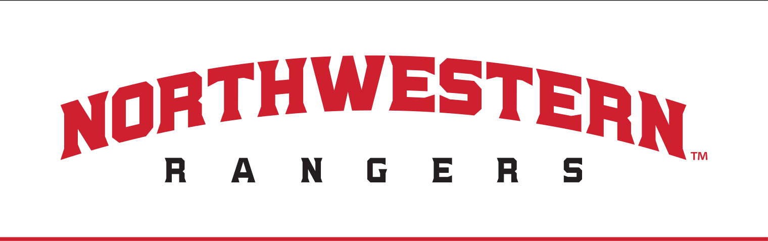 Northwestern Rangers arched wordmark, red and black on white variant, cell 44
