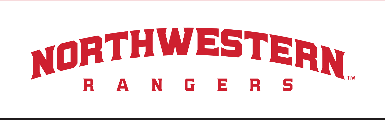 Northwestern Rangers arched wordmark, red on white variant, cell 45