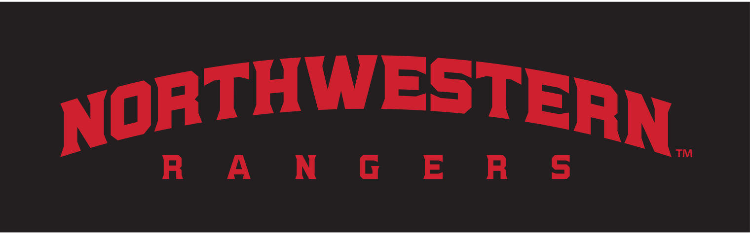 Northwestern Rangers arched wordmark, red on black variant, cell 48