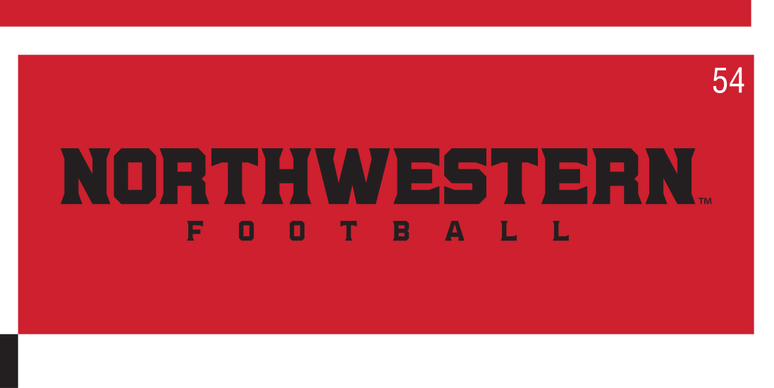 Northwestern Football wordmark, black on red variant, cell 54