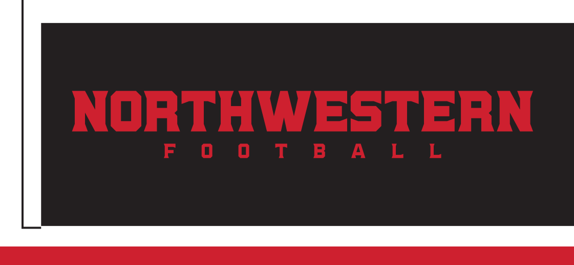 Northwestern Football wordmark, red on black variant, cell 55