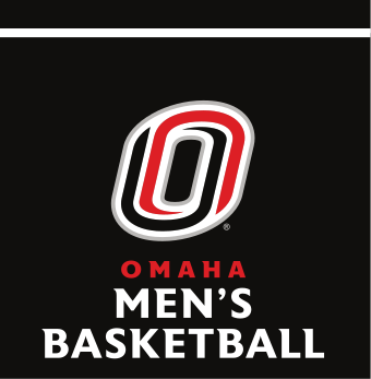 Omaha Men's Basketball, red/white on black vertical lockup variant, cell 56