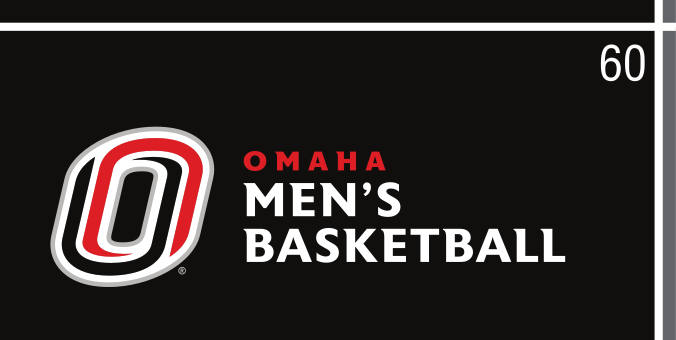 Omaha Men's Basketball, red/white on black horizontal lockup variant, cell 60