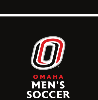 Omaha Men's Soccer, red/white on black vertical lockup variant, cell 72