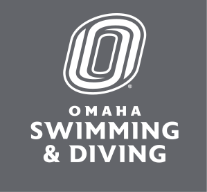 Omaha Swimming & Diving, stacked white on grey variant, cell 97
