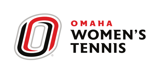 Omaha Women's Tennis horizontal lockup, color on white variant, cell 147