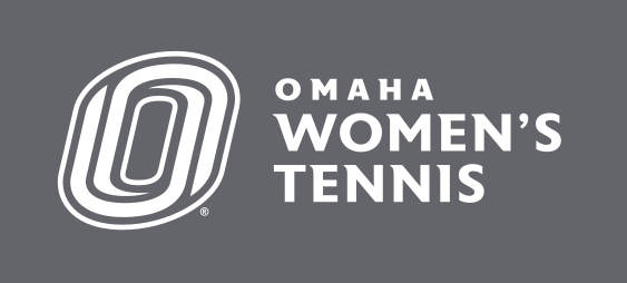 Omaha Women's Tennis horizontal lockup, white on grey variant, cell 149