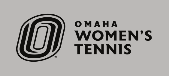 Omaha Women's Tennis horizontal lockup, black on light grey variant, cell 150