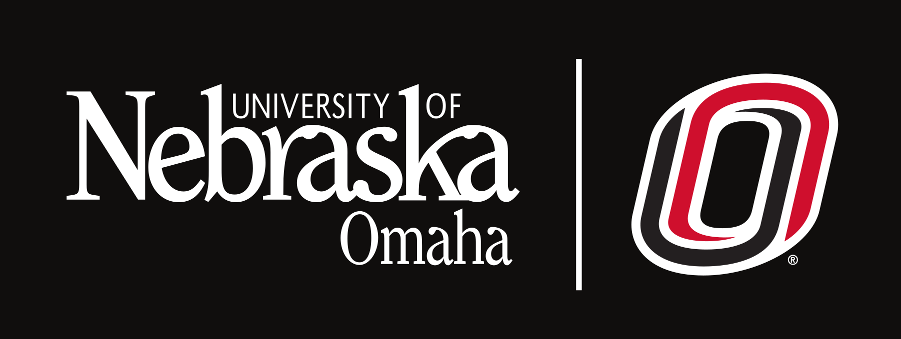 University of Nebraska Omaha institutional mark, white/red on black variant, cell 152