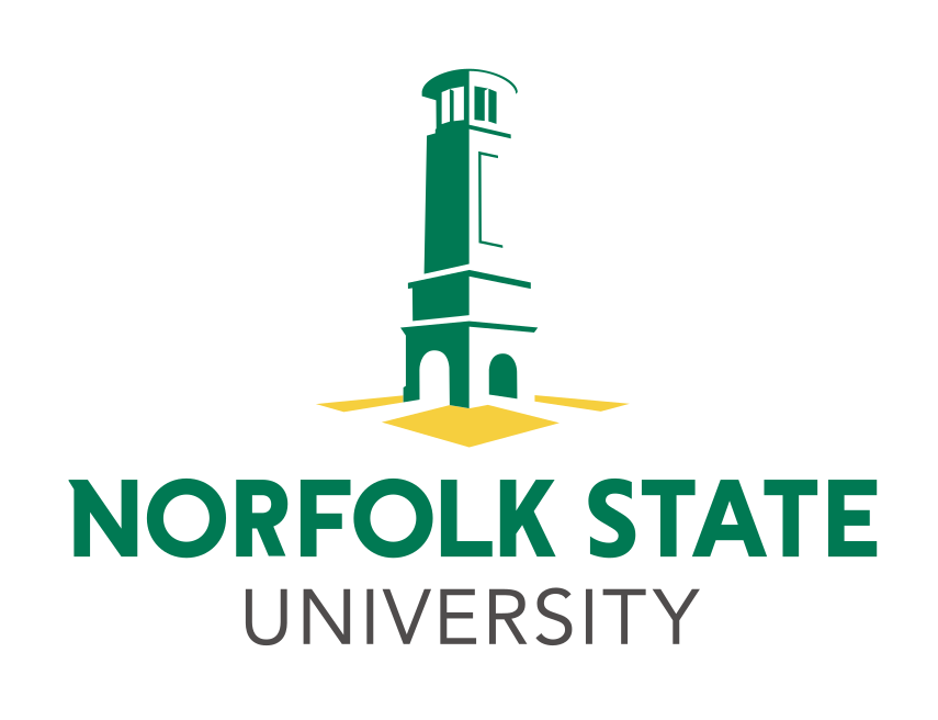 Norfolk State University logo, color, stacked variant, cell 13