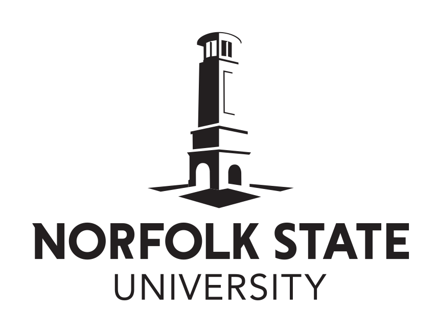 Norfolk State University logo, black, stacked variant, cell 14