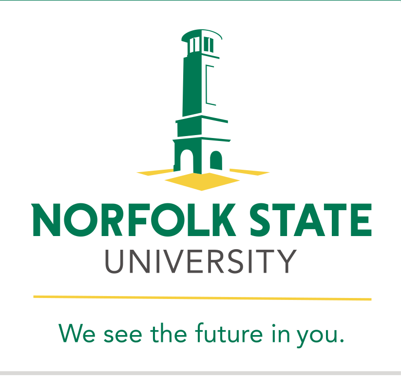 Norfolk State University logo, color, stacked with tagline variant, cell 17