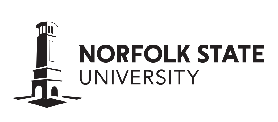 Norfolk State University logo, black, horizontal variant, cell 21