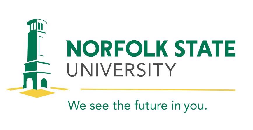Norfolk State University logo, color, horizontal with tagline variant, cell 24