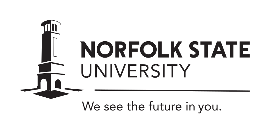 Norfolk State University logo, black, horizontal with tagline variant, cell 25