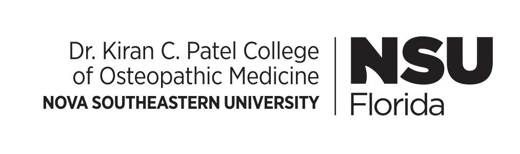Dr. Kiran C. Patel College of Osteopathic Medicine logo, horizontal, black variant, cell 68