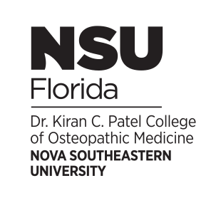 Dr. Kiran C. Patel College of Osteopathic Medicine logo, stacked, black variant, cell 71