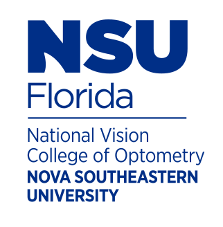 National Vision College of Optometry logo, stacked, blue/black variant, cell 91
