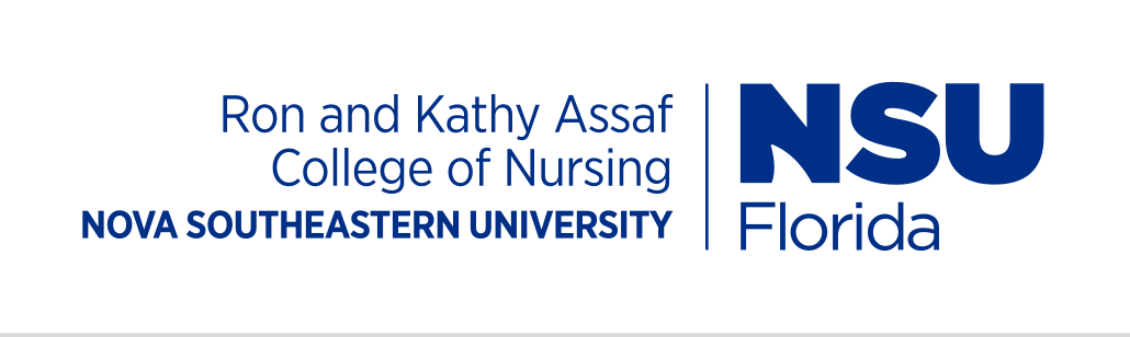 Ron and Kathy Assaf College of Nursing logo, horizontal, blue/black variant, cell 100