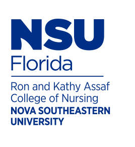 Ron and Kathy Assaf College of Nursing logo, stacked, blue/black variant, cell 103