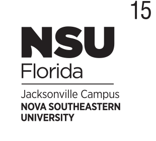 Nova Southeastern University Jacksonville Campus logo, stacked black variant, cell 155