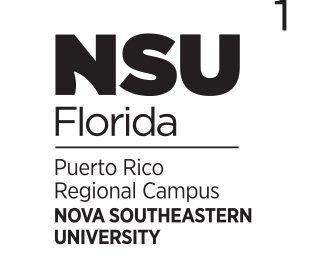 Nova Southeastern University Puerto Rico Regional Campus logo, stacked black variant, cell 185