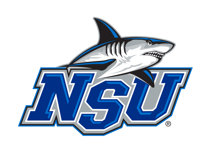 NSU lettermark with shark mascot, full color variant, cell 213