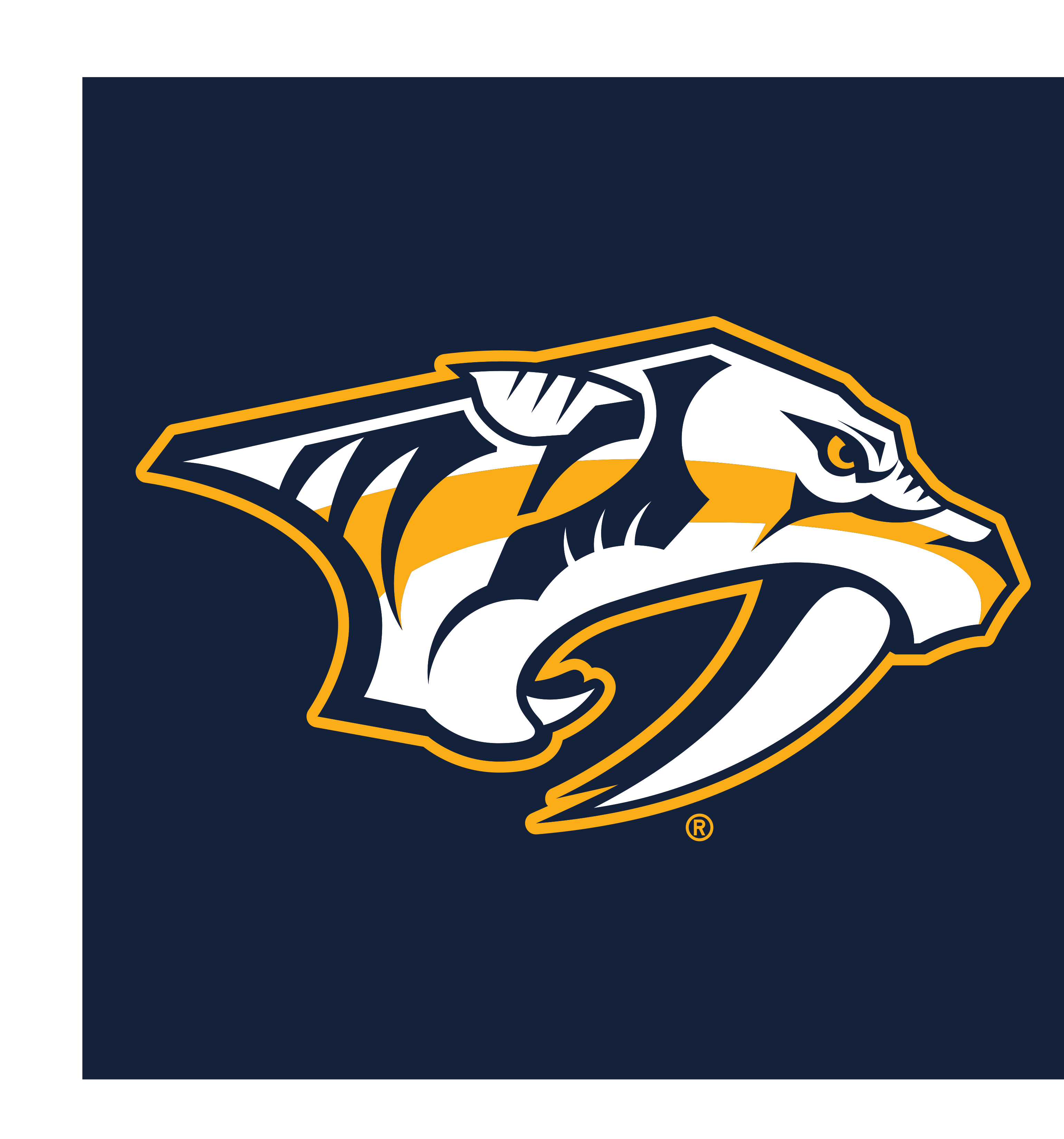 Nashville Predators primary logo, full color on dark background, with R variant