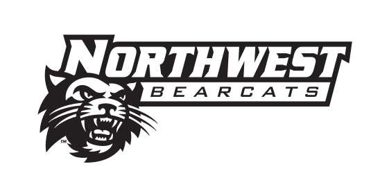 Northwest Bearcats wordmark with head, black and white variant, cell 11