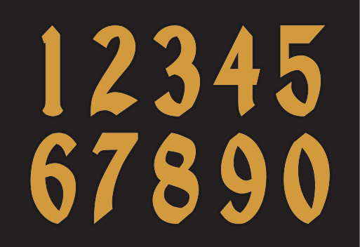 Gothic Numbers, gold digits 0-9 variant, cell 48