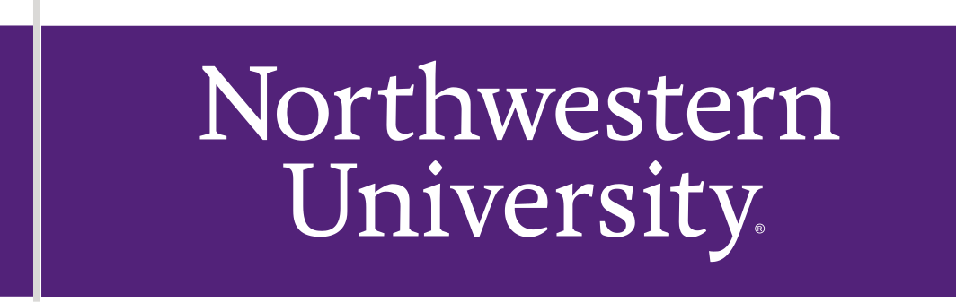 Northwestern University wordmark, stacked, white on purple variant, cell 59