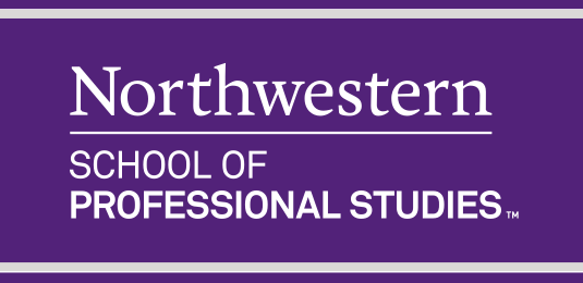 Northwestern School of Professional Studies, stacked wordmark reverse variant, cell 112