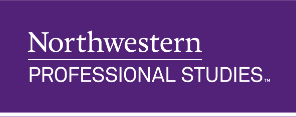 Northwestern Professional Studies, stacked wordmark reverse variant, cell 115