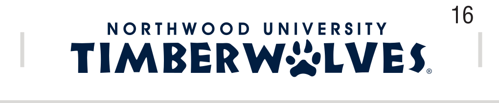 Northwood University Timberwolves wordmark, reverse on dark blue variant, cell 16