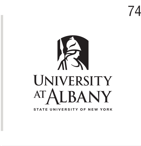 University at Albany stacked logo, black on white variant, cell 74