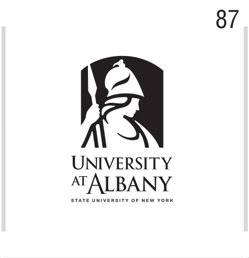University at Albany stacked logo, black on white, small icon variant, cell 87