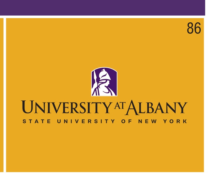 University at Albany horizontal logo, purple/gold on gold, small icon variant, cell 86
