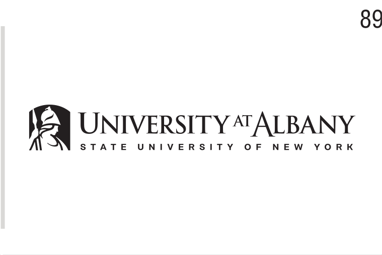 University at Albany horizontal logo, black on white variant, cell 89