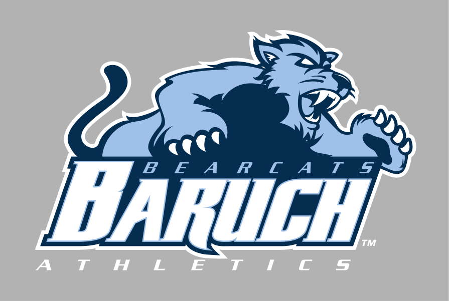 Bearcat head with Baruch Athletics wordmark, full color on grey variant, cell 2