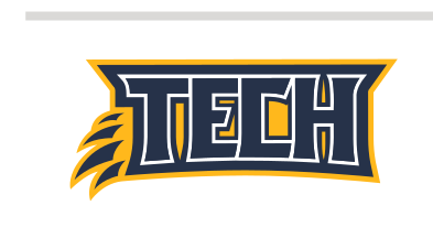 TECH wordmark with claw, blue and gold variant, cell 15