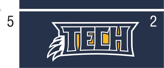 TECH wordmark with claw, white on navy variant, cell 23